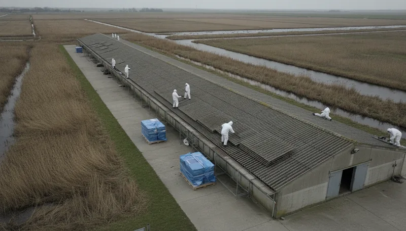 Dépose de 640 m² de plaques fibrociment sur deux bâtiments d'élevage en bordure de marais, Challans