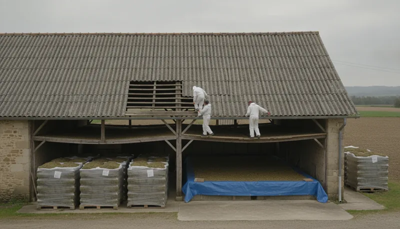 Dépose de 280 m² de fibrociment sur un séchoir de plantes et son hangar de stockage, Chemillé-Melay