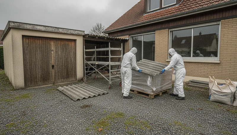 Dépose de 45 m² de plaques ondulées sur un garage et son appentis, la Chabossière à Couëron