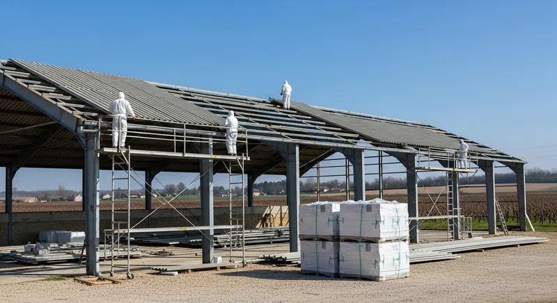 Dépose de 180 m² de fibrociment sur un hangar d'exploitation viticole, Vignoble de Vertou