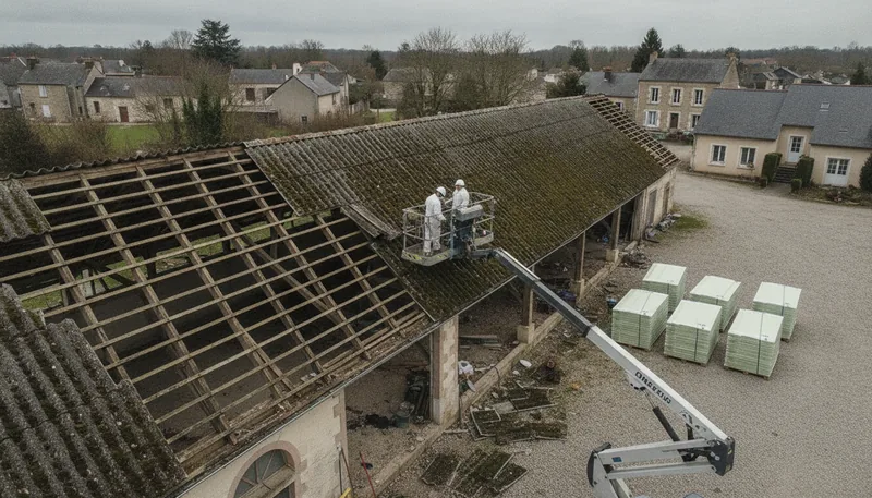 Dépose de 320 m² de fibrociment sur un ancien bâtiment d'élevage, Bourg-sous-la-Roche à La Roche-sur-Yon