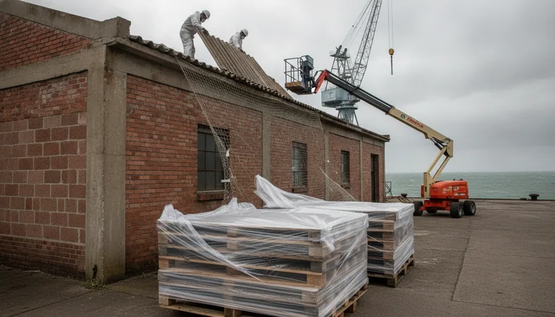 Dépose de 210 m² de plaques fibrociment sur un atelier de mécanique, Méan-Penhoët à Saint-Nazaire