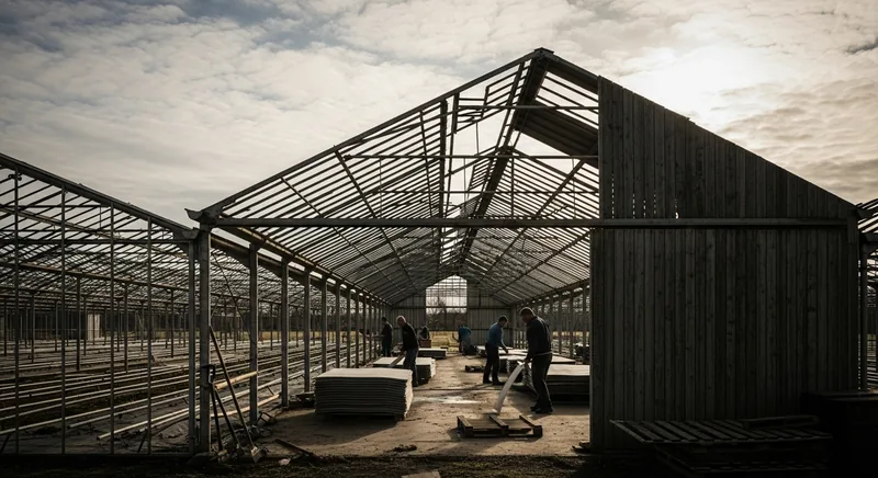 Dépose de la toiture fibrociment d'un ancien hangar horticole de 180 m², Secteur de la Désirée, Les Sorinières