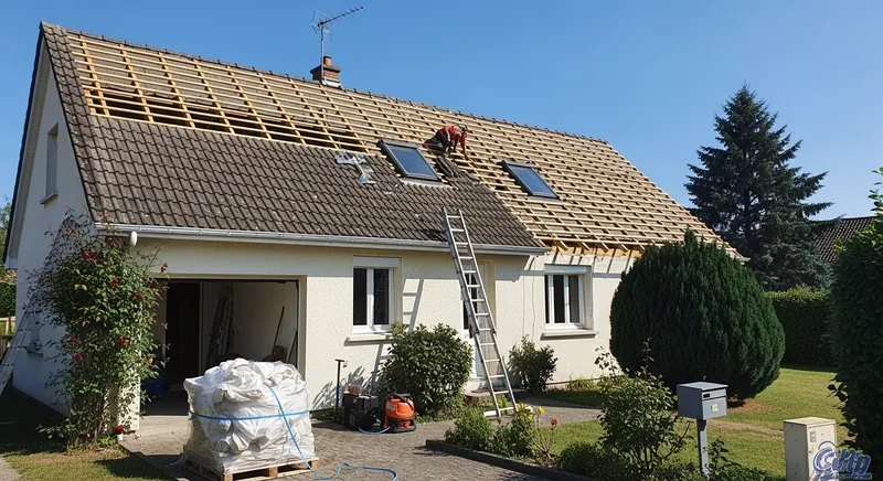 Dépose de la toiture fibrociment d'un garage et de son appentis, La Houssais, Rezé